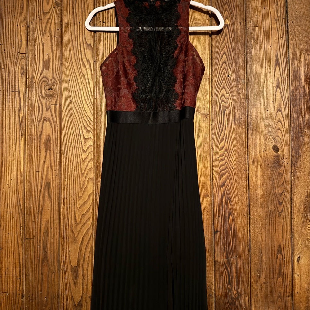 Express Black Maxi Dress with Burgundy Lace Bodice